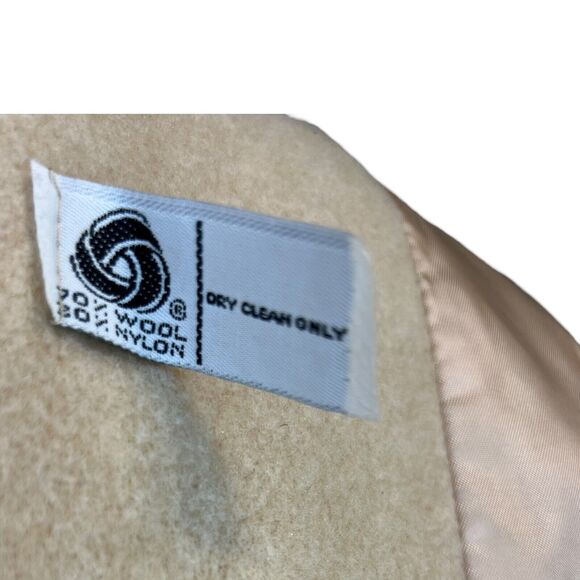 Vintage Womens Unbranded Wool Long Peacoat Camel Union Made Gold Stitching SZ 12 - Picture 6 of 7